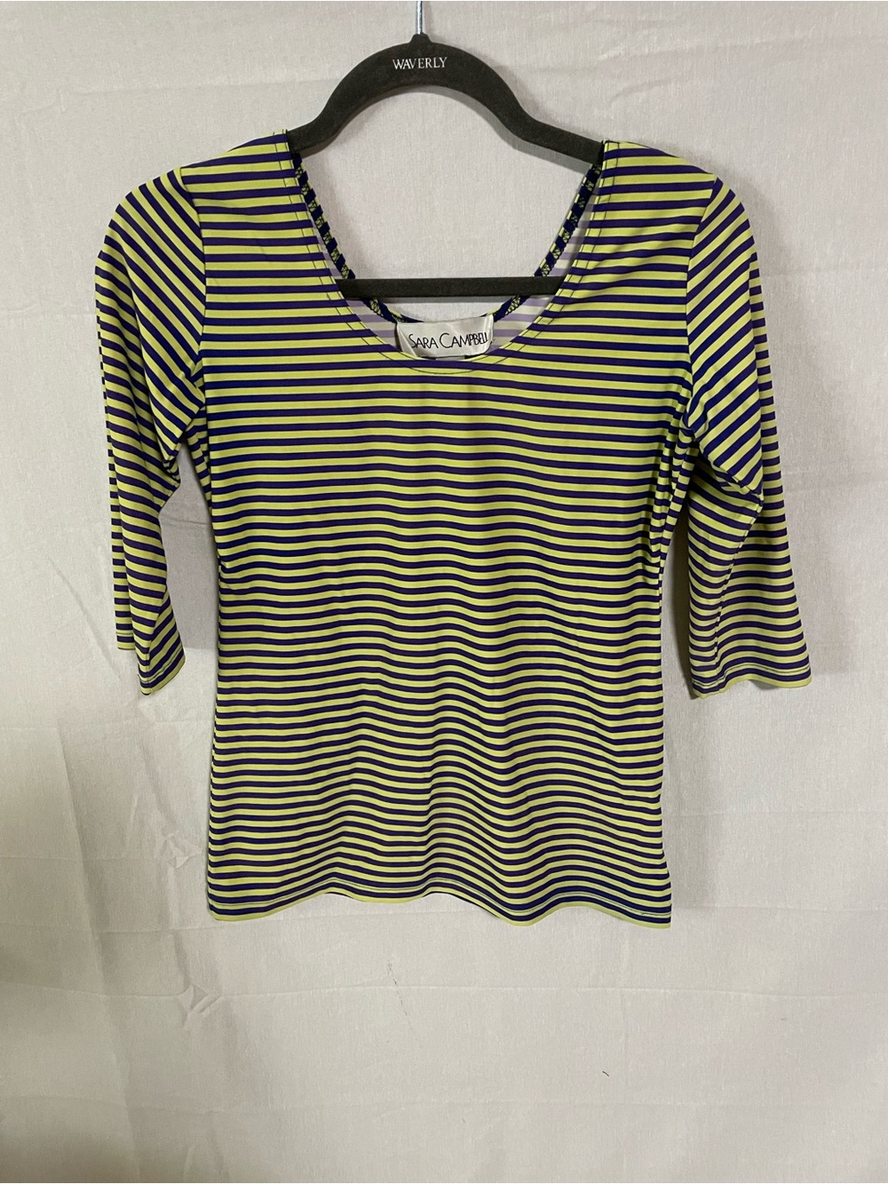 Sara Campbell Striped Scoop Neck Top in Navy and Lime The Tori Top